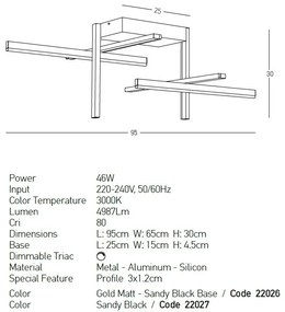Lustra aplicata LED design liniar X-LIne auriu