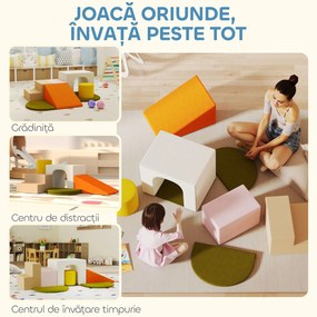 AIYAPLAY Set 8 Construcții Moi pentru Copii 0-3 Ani de Interior, din Catifea și Spumă PU Portocaliu | Aosom Romania