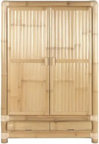 Dulap înalt din bambus și ratan, natur, cu 2 uși, 2 sertare, 3 rafturi și bară pentru haine, legături din ratan, 170 x 120 x 60 cm, „Bally”