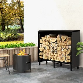 Outsunny Suport pentru Lemne din Metal cu Rastel Reglabil, Geantă de Pânză și Husă Impermeabilă, 120x36x99 cm, Negru | Aosom Romania