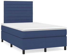 vidaXL Pat cu arcuri, saltea și LED, albastru, 120x190 cm, textil