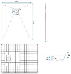 Rea Magnum cadita de dus dreptunghiulara x90 cm alb REA-K7006