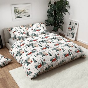Lenjerie de pat din amestec de bumbac SNOWY HOUSES POLY albă Dimensiune lenjerie de pat: 2 buc 70 x 90 cm | 200 x 220 cm