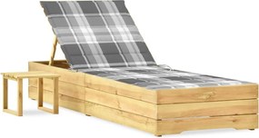 vidaXL Șezlong de grădină cu masă și pernă, lemn de pin tratat