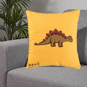 Perna Personalizata Stegozaur Mov, 40x40 cm, Galben, Husa Detasabila, Perna Inclusa, BEKZ®