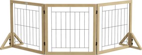 PawHut Gard pliabil pentru câini, gard de siguranță pentru animale de companie și căței cu 3 panouri și suporturi triunghiulare, 210x70 cm, lemn natural | Aosom Romania
