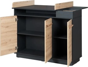 Comodă de copii gri antracit/în culoare naturală joasă cu aspect de lemn de stejar cu masă de schimbat 118x103 cm Lenn – Roba