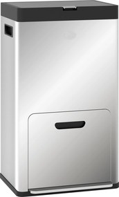 HOMCOM Coș de Gunoi cu 3 Compartimente de 56L, Pedală și Închidere Silențioasă, 45,7x35,8x76 cm, Argintiu | Aosom Romania
