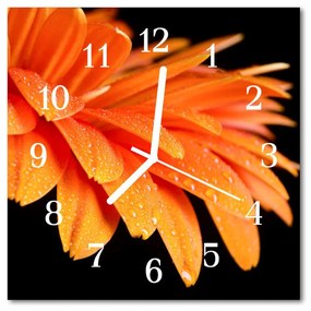 Ceas de perete din sticla pătrat Gerbera Flori Orange