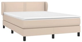 Pat box spring cu saltea, cappuccino, 140x190cm piele ecologica Cappuccino, 140 x 190 cm, Culoare unica si cuie de tapiterie