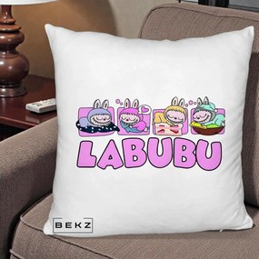 Perna Personalizata Labubu Sleeping Quad, 40x40 cm, Alb Pufos, Husa Detasabila, Perna Inclusa, BEKZ®