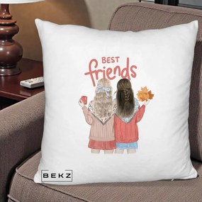 Cadou pentru Prieteni - Perna Personalizata Best Friends Toamna, 40x40 cm, Alb Pufos, Husa Detasabila, Perna Inclusa, BEKZ®