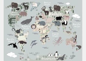 Fototapet. Harta Lumii cu Fauna pt Copii Art.100044