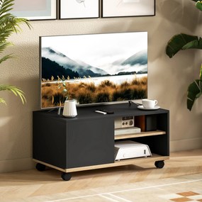HOMCOM Dulap TV 42" Max cu 2 Rafturi deschise si Usa, Dulap TV Jos din PAL cu Roti, 80x45x39.5 cm, Alb | Aosom Romania