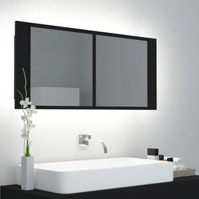 804981 vidaXL Dulap de baie cu oglindă și LED, negru, 100x12x45 cm