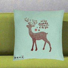 Perna Decorativa Ren de Craciun Glitter Rosu, 40x40 cm, Verde Menta, Husa Detasabila, Perna Inclusa, BEKZ®