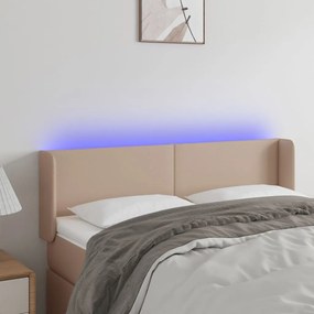 3123051 vidaXL Tăblie de pat cu LED cappuccino 147x16x78/88 cm piele ecologică