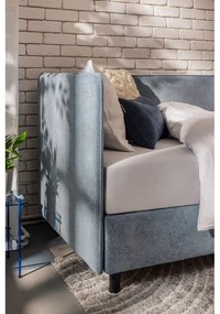 Pat albastru tapițat cu spațiu de depozitare cu saltea 90x200 cm Avela – Bonami Selection