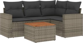 vidaXL Set canapea de grădină cu perne, 5 piese, gri, poliratan