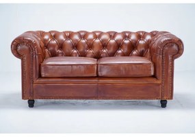 Canapea Chesterfield, 2 locuri, maro, din piele naturala