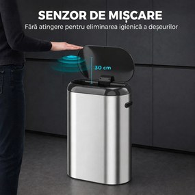 HOMCOM Coș de gunoi automat cu senzor cu infraroșu, 50 l, din oțel inoxidabil anti-amprentă, cu închidere amortizată, argintiu | Aosom Romania