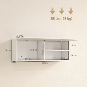 HOMCOM Dulap Suspendat pentru Baie cu Ușă Rabatabilă și Rafturi, 80x25x30 cm, Alb | Aosom Romania