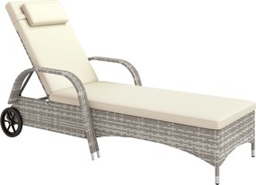 Outsunny Șezlong saltea înclinare reglabilă multi-poziții cotiere roți 200 x 73 x 30-103 cm gri deschis | Aosom Romania