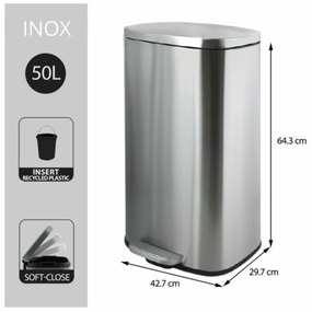 Coș de gunoi cu pedală soft-close Spirella Akira50 l, oțel inoxidabil periat, 50 l