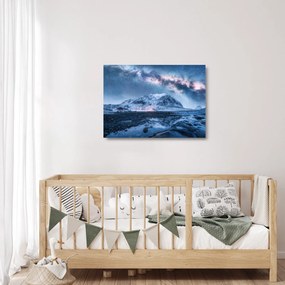 Tablou pe sticlă cu munți și ceul cu stele (70x50 cm)