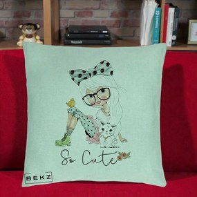 Perna Decorativa So Cute Fata Fashion, 40x40 cm, Verde Menta, Husa Detasabila, Perna Inclusa, BEKZ®