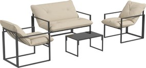 Outsunny Set Mobilier de Exterior cu Masă din Sticlă, Canapea, 2 Fotolii și Perne, Bej | Aosom Romania