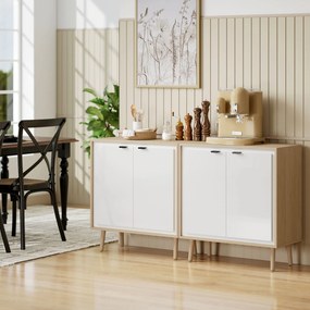 HOMCOM Dulap Modern cu 2 Uși și Raft Reglabil 72x35x77cm Alb și Stejar | Aosom Romania