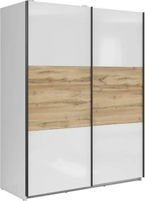 Dulap TETRIX, alb lucios/stejar wotan, PAL, cu 2 usi, 154x60x196 cm