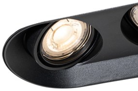 Set de 6 spoturi încastrate rotunjite negre GU10 50mm cu 2 lumini - Hubs