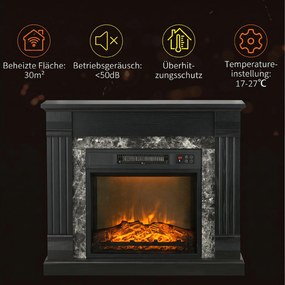 HOMCOM Semineu Electric de Podea cu Temporizator, Flacara Realista si Temperatura Reglabila, din Metal, ABS si PAL, 80x21.6x67.8 cm, Negru | Aosom RO