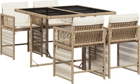 vidaXL Set mobilier de grădină cu perne, 5 piese, bej, poliratan