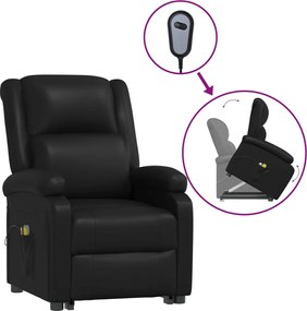vidaXL Fotoliu de masaj cu ridicare, negru, piele ecologică