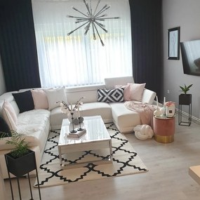 Covor Sketch - F343 cremă și negru marocani Trellis