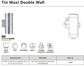 Aplica de perete exterior IP54 cu lumina sus / jos Tin Maxi Galvanized