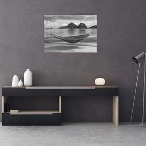 Tablou pe sticlă - Hamac pe plajă (70x50 cm)