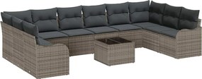 vidaXL Set de canapele pentru grădină 11 pcs Gri poliratan