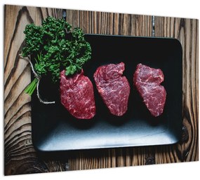 Tablou pe sticlă cu carne pe farfurie (70x50 cm)