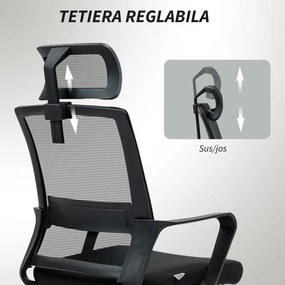 HOMCOM Scaun de Birou Ergonomic cu Tetieră, Înălțime Reglabilă și Funcție de Balansare, 60x64x102-112 cm, Negru | Aosom Romania