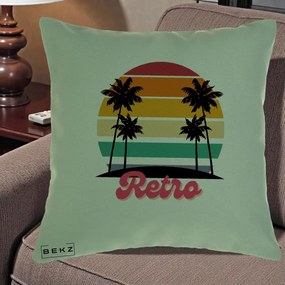 Perna Decorativa Retro Sunset Palmieri, 40x40 cm, Verde, Husa Detasabila, Perna Inclusa, BEKZ®