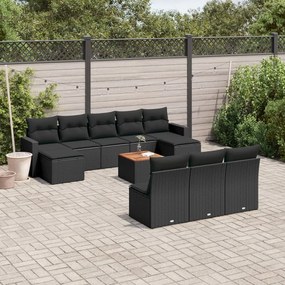 3256657 vidaXL Set canapele de grădină cu perne, 11 piese, negru, poliratan