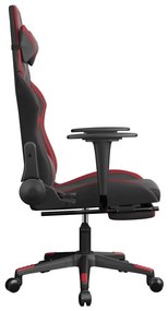 Scaun de gaming cu suport picioare, negru rosu vin, piele eco 1, black and wine red, Cu suport de picioare