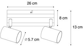 Plafoniera neagra cu lemn, 2 lumini reglabile, dreptunghiulara - Jeana