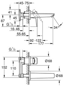GROHE 20474001 - Baterie pentru lavoar, montaj în 2 orificii, 177 mm, crom lucios