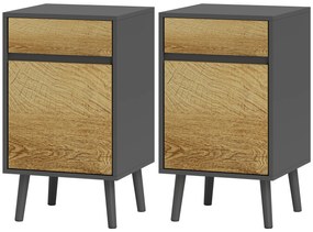 HOMCOM Lot de 2 noptiere masă de noapte cu sertare și dulap, stil modern, 40 x 39 x 69 cm, gri închis | Aosom Romania
