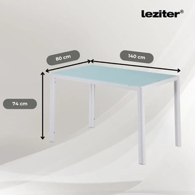 Masă pătrată Ezra 140 cm, din sticlă, albă